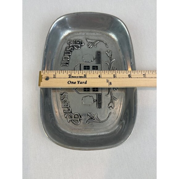Bless This House Decorative RWP Pewter Tray 9x6.5 Heart House Design - Picture 9 of 10